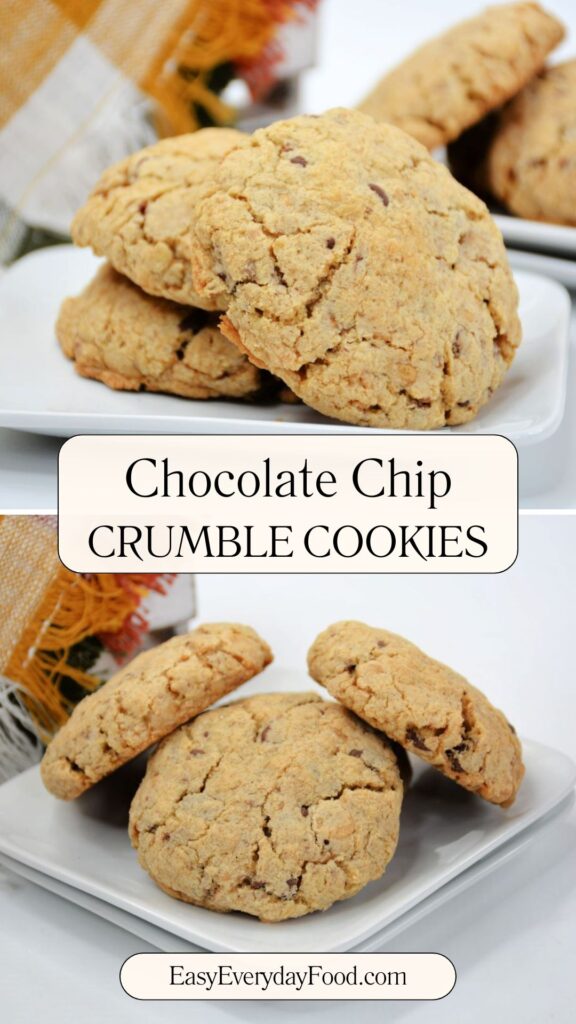 3 Chocolate Chip Crumble Cookies on a plate.