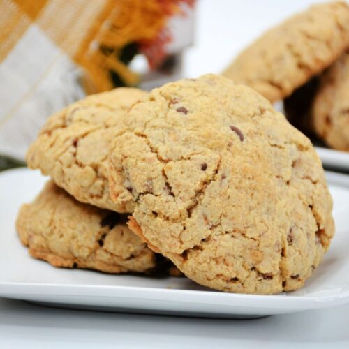 3 Chocolate Chip Crumble Cookies on a plate.