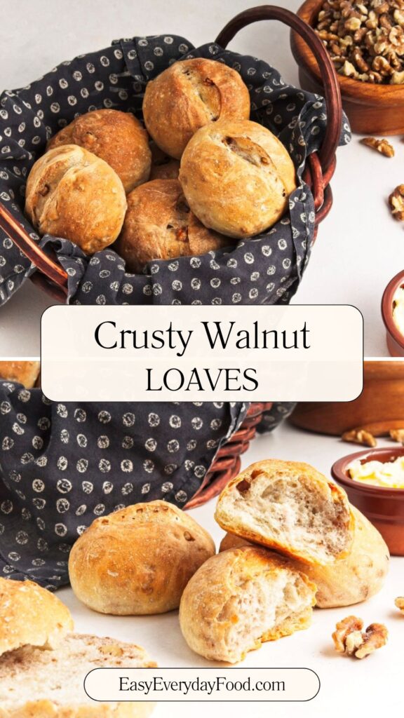 Crusty walnut loaves Pinterest pin.