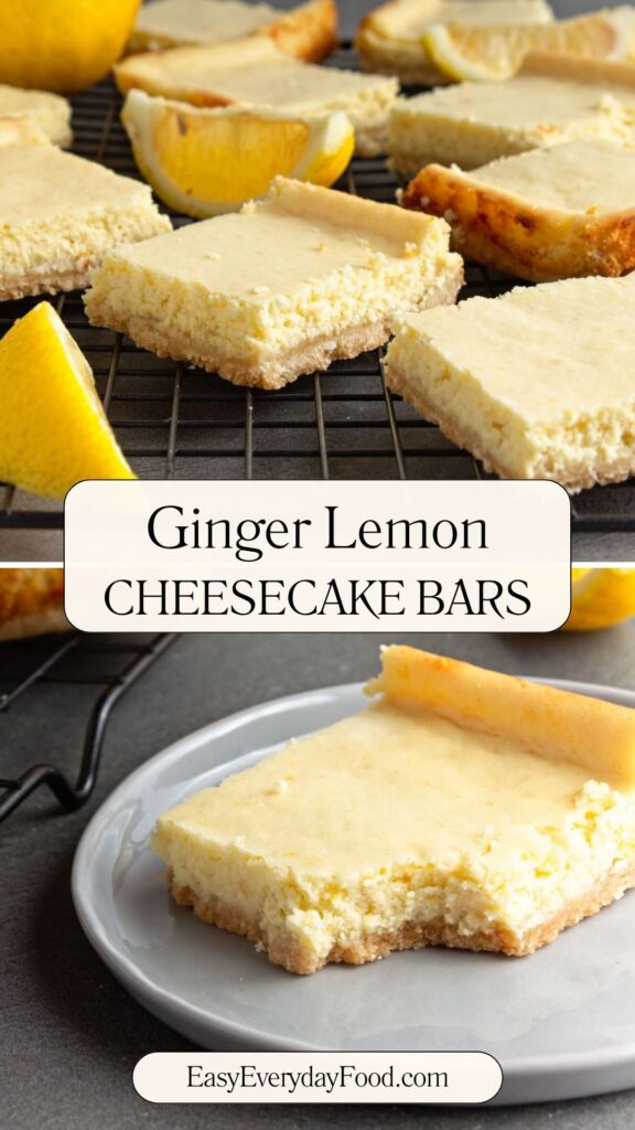 Ginger Lemon Cheesecake Bars. Pinterest pin,