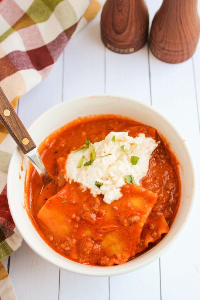 A large pot of lasagna soup.