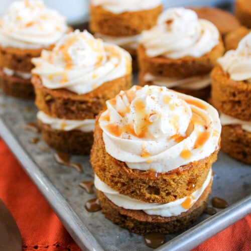 Mini Pumpkin Cakes on a baking sheet.