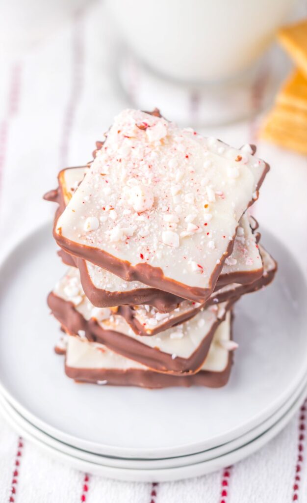 Peppermint Bark Graham Crackers on a plate.