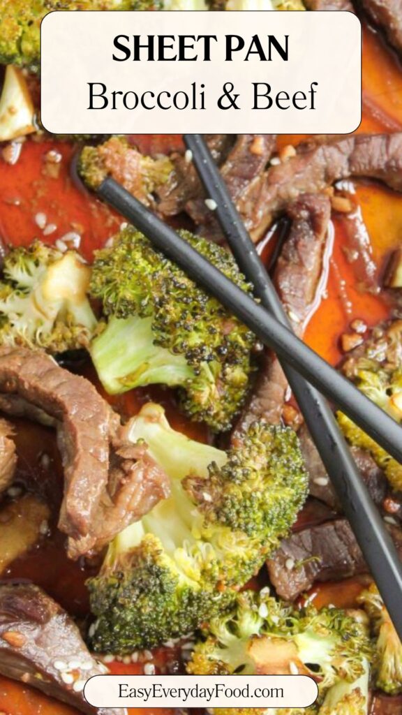 Sheet Pan Broccoli and Beef Pinterest pin.