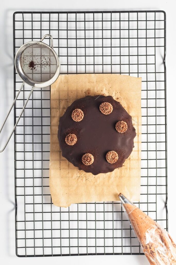 Mini Mocha Chocolate Cake, top down view.