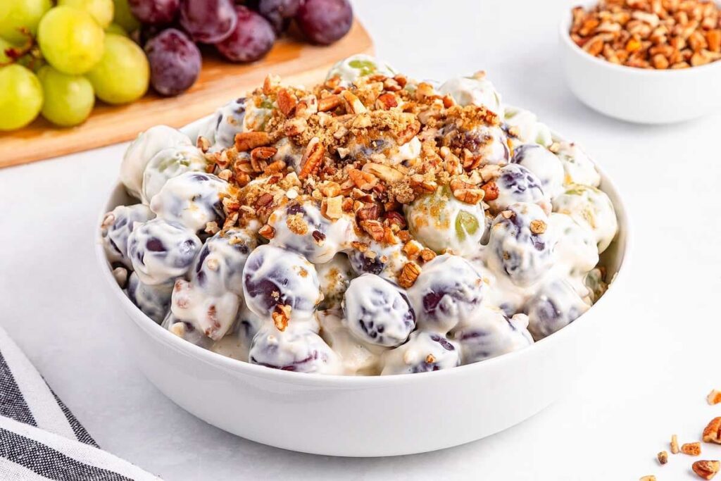 Grape salad with chopped pecans and fresh grapes.