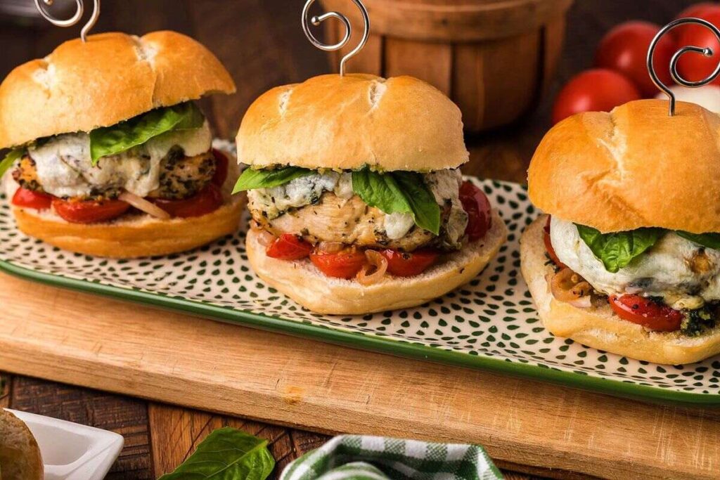 A homemade chicken pesto sandwich.