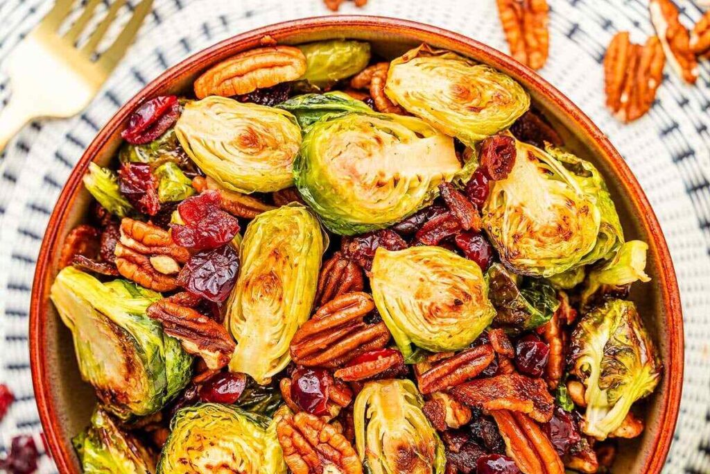 A brussel sprout side dish in a bowl.