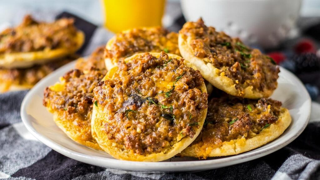 A serving platter of Old English Sausage Muffins