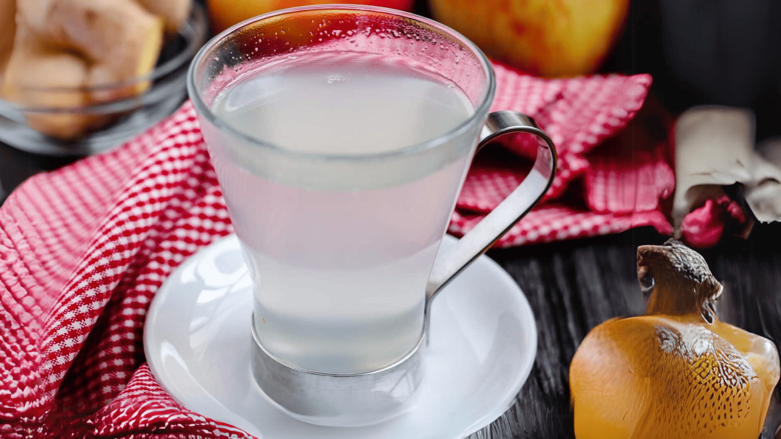 A mug of ginger apple tea.